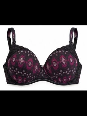 Jessica Simpson Black and Plum Patterned Underwire Bra